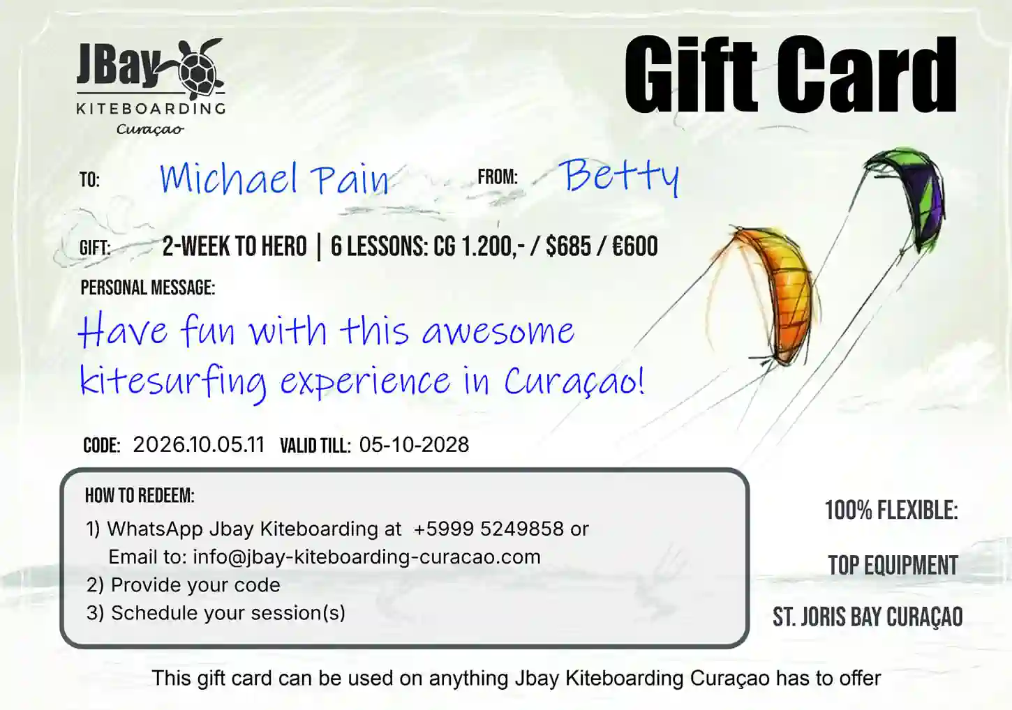 Kitesurf Gift cards Curaçao